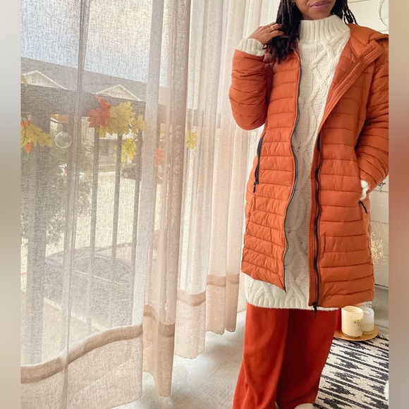Reebok Orange Puffer Hooded Coat Size Large - Picture 7 of 11